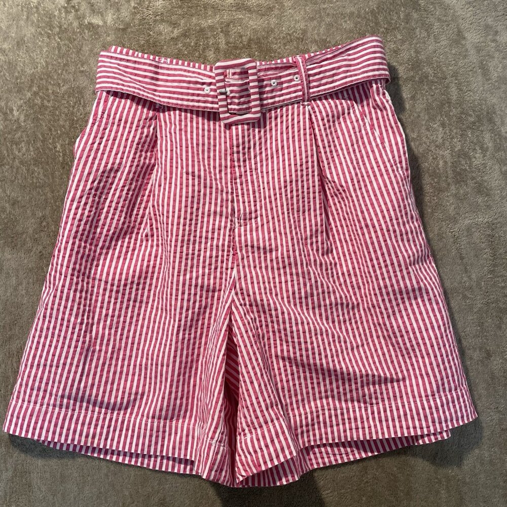 A New Day Short Womens Sz Small High Rise Striped Hot Pink Belted Preppy Barbie